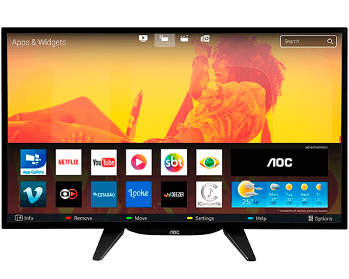 Smart TV 43 LED Full HD LE43S5760 Wi-Fi,﻿ 2 USB, 3 HDMI, TV Digital, Controle c/ Botão Netflix - AOC