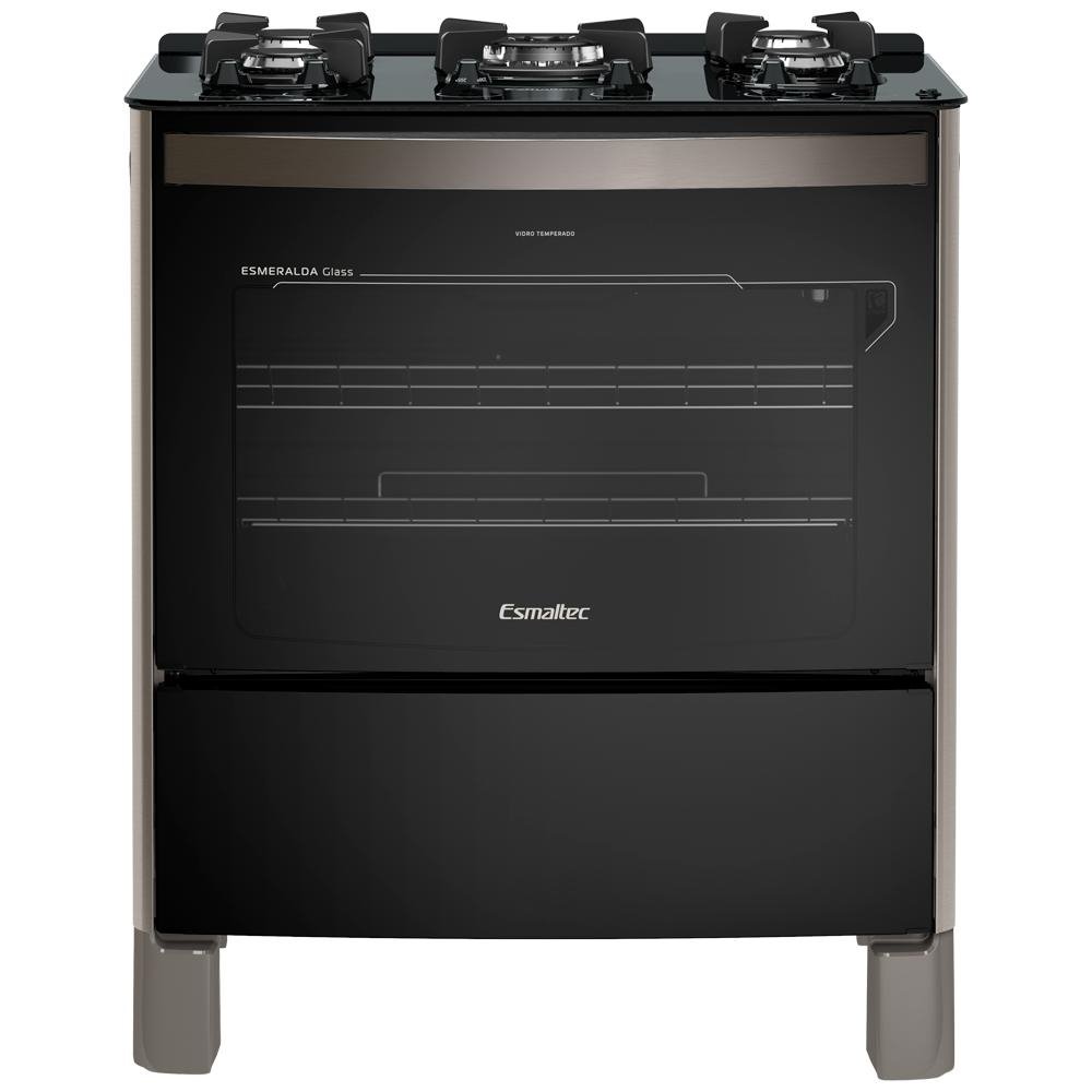 Fogao Esmaltec Esmeralda Glass 5 Bocas Inox com Acendimento Automatico