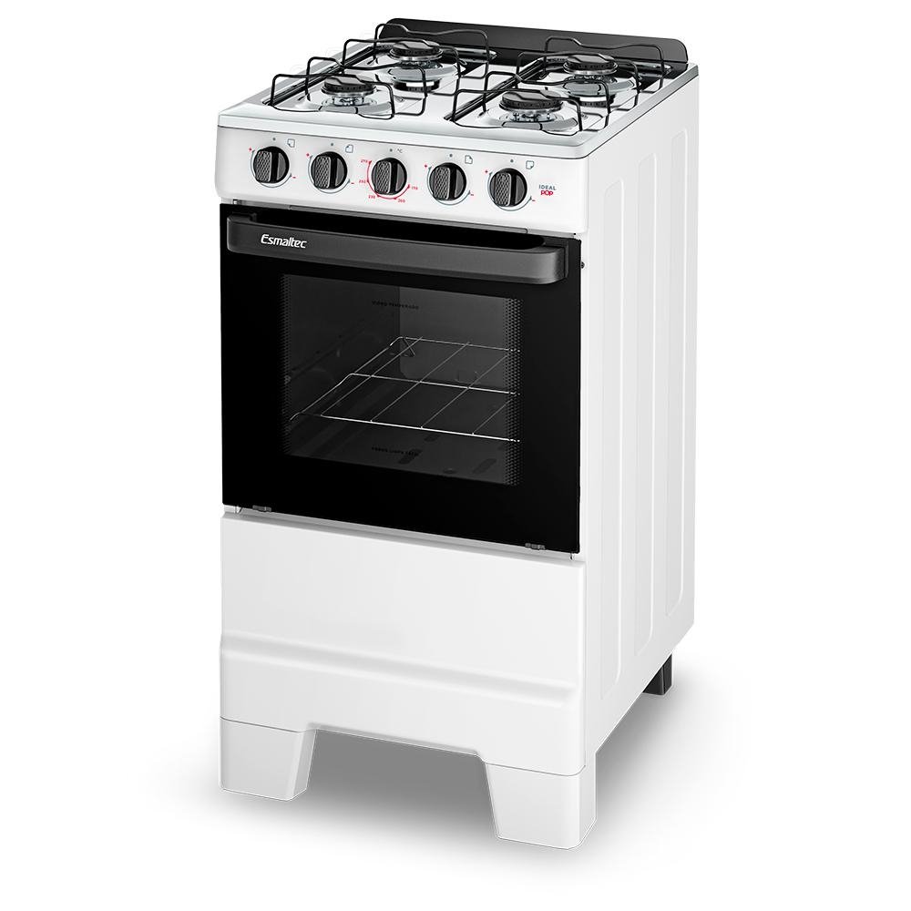 Fogao Esmaltec Ideal POP 4 Bocas Branco com Forno Limpa Facil