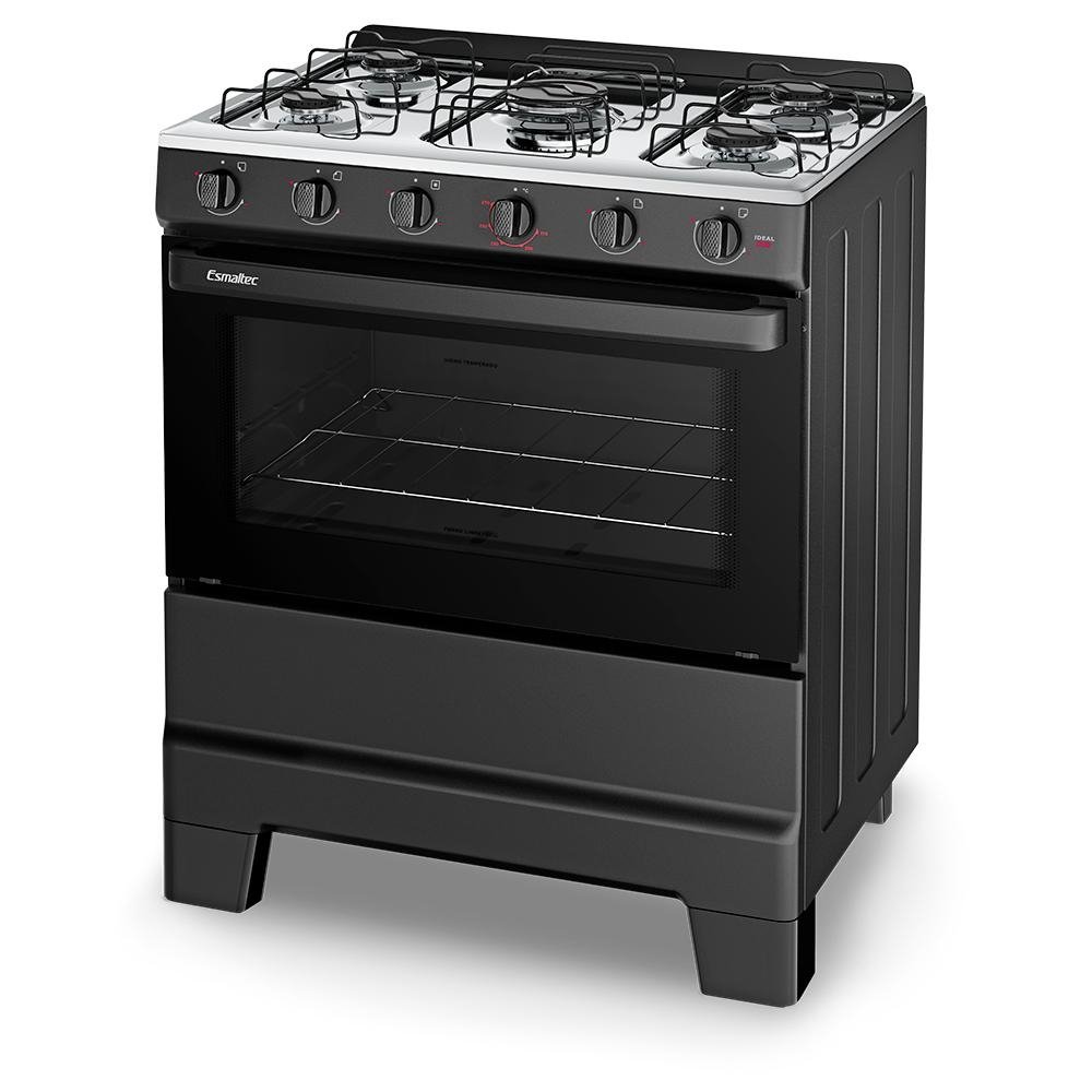 Fogao Esmaltec Ideal POP 5 Bocas Preto com Forno Limpa Facil