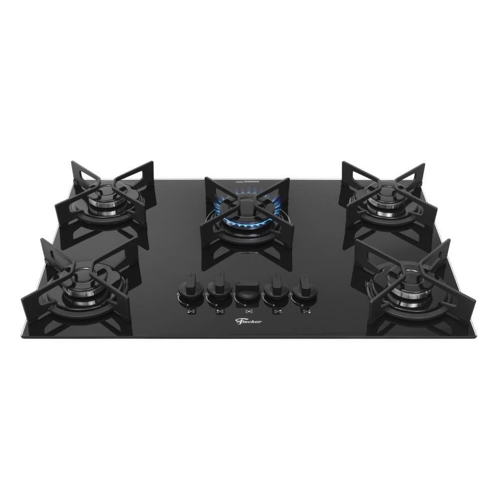 Cooktop Fit Line Fischer 5 Bocas Tc Trempe Iron Vidro Preto Bivolt 36325-102672