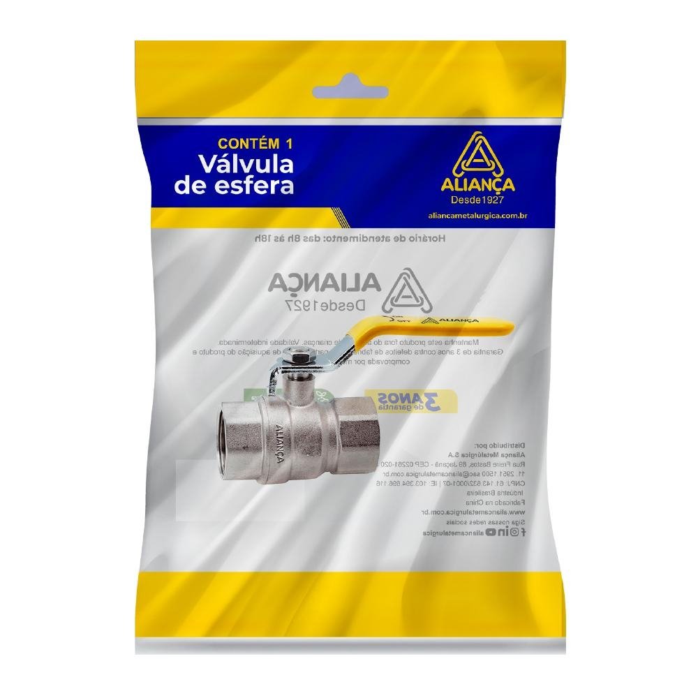 Valvula Esfera para Gas Reto FF Haste Longa Amarelo 3/4 - unidade