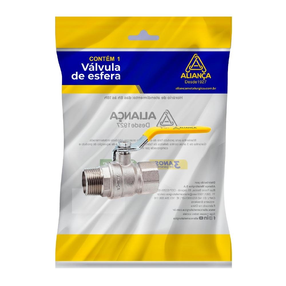 Valvula Esfera para Gas Reto MF Haste Longa Amarelo 1/2 - unidade