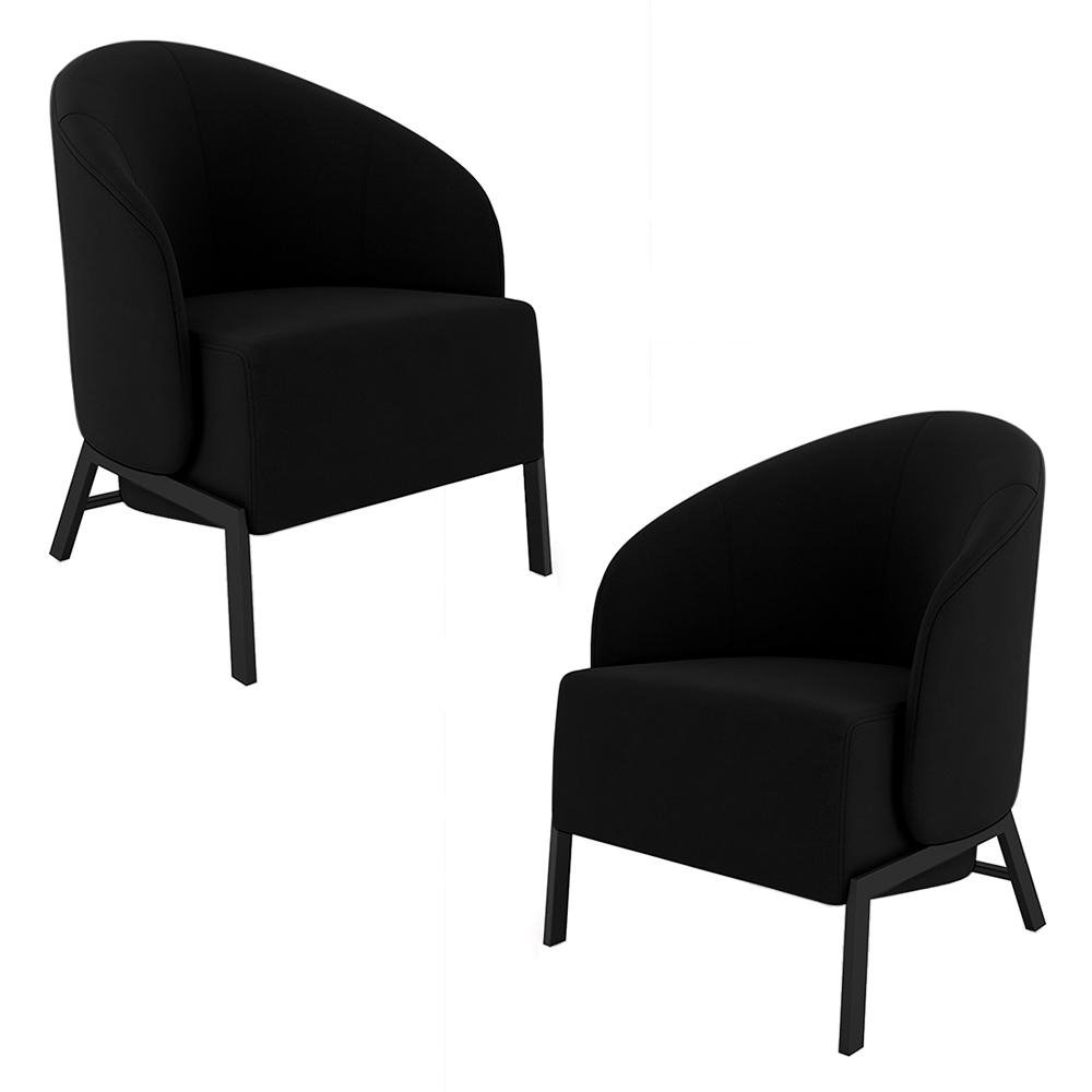 Kit 2 Poltronas Decorativa Sala de Estar kenya Pes em Ferro Veludo Preto G33 - Gran Belo