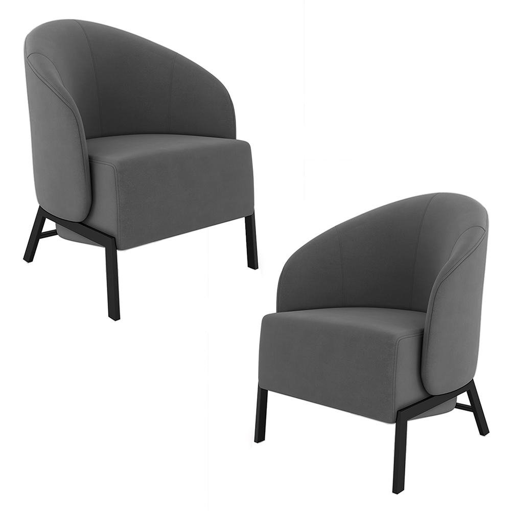 Kit 2 Poltronas Decorativa Sala de Estar kenya Pes em Ferro Veludo Preto/Grafite G33 - Gra
