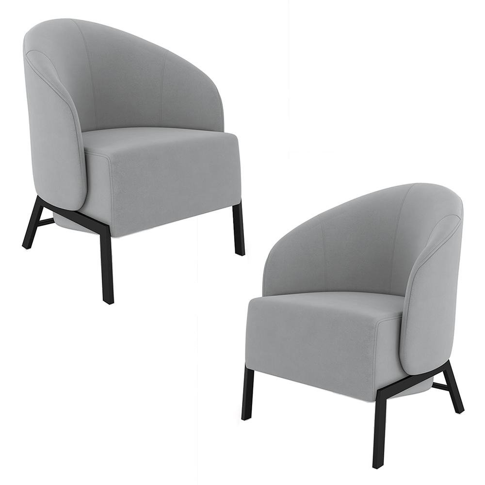 Kit 2 Poltronas Decorativa Sala de Estar kenya Pes em Ferro Veludo Preto/Cinza G33 - Gran