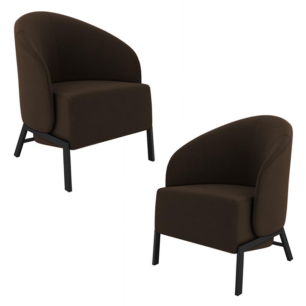 Kit 2 Poltronas Decorativa Sala de Estar kenya Pes em Ferro Veludo Preto/Marrom G33 - Gran