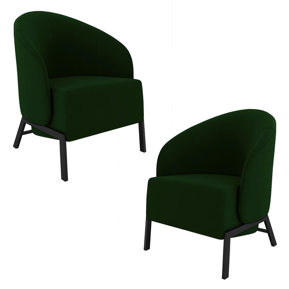 Kit 2 Poltronas Decorativa Sala de Estar kenya Pes em Ferro Veludo Preto/Verde G33 - Gran