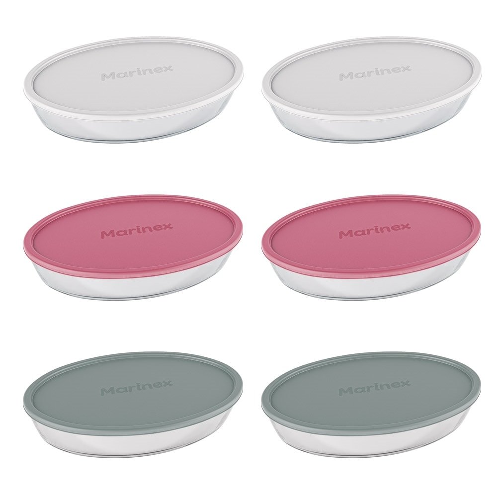 Conjunto de Assadeiras Marinex Oval Pequena com Tampa Plástica 2,4 Litros 6 Peças