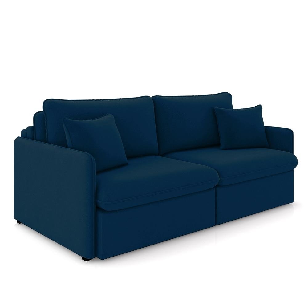 Sofa Reclinavel e Retratil Gandalf Bipartido 254cm Caixa Zero com Almofadas Veludo Azul G3