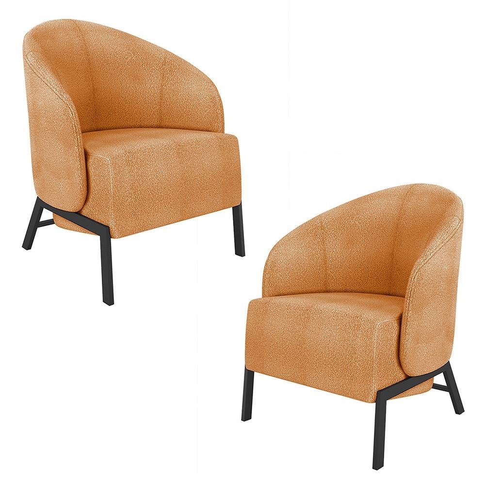 Kit 2 Poltronas Decorativa Sala de Estar kenya Pes em Ferro Boucle Preto/Terracota G33 - G