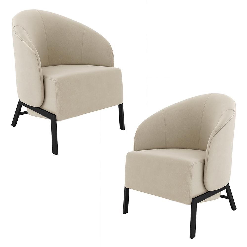 Kit 2 Poltronas Decorativa Sala de Estar kenya Pes em Ferro Veludo Preto/Bege G33 - Gran B