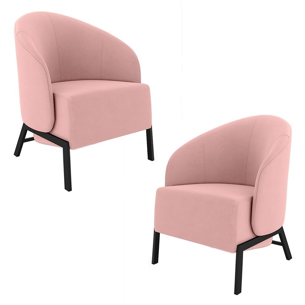 Kit 2 Poltronas Decorativa Sala de Estar kenya Pes em Ferro Veludo Preto/Rose G33 - Gran B