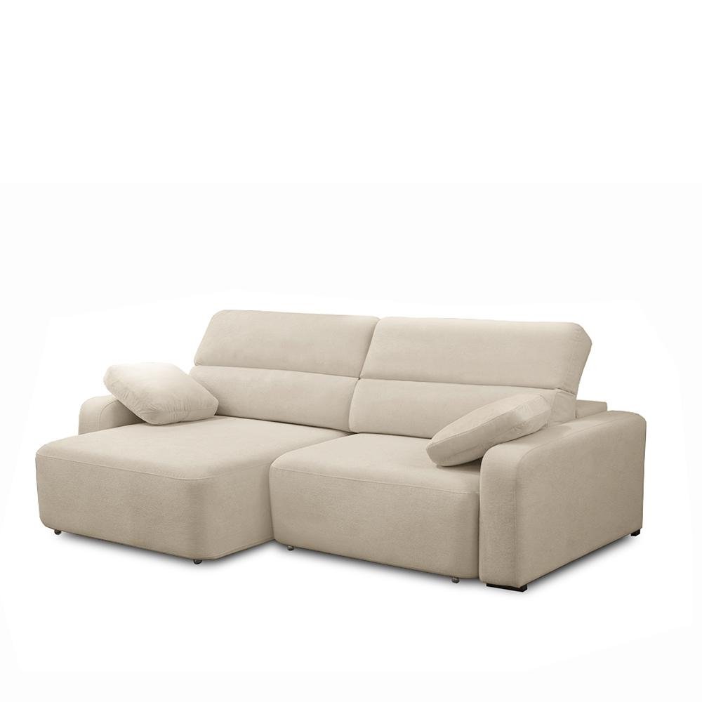 Sofa Decorativo Sala de Estar Ícaro 3 Lugares 220cm Reclinavel e Retratil Boucle Bege Clar