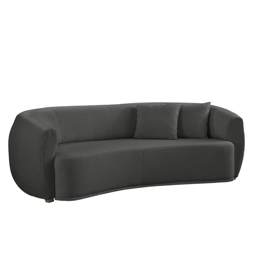 Sofa Decorativo Sala de Estar Curvo Esther 3 Lugares 210cm com Almofadas Pes em Madeira Li