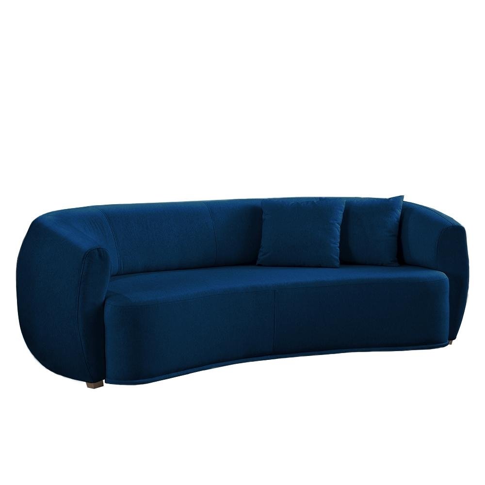 Sofa Decorativo Sala de Estar Curvo Esther 3 Lugares 210cm com Almofadas Pes em Madeira Li