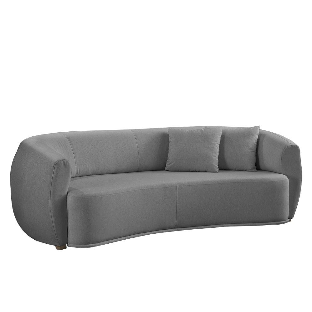 Sofa Decorativo Sala de Estar Curvo Esther 3 Lugares 210cm com Almofadas Pes em Madeira Li