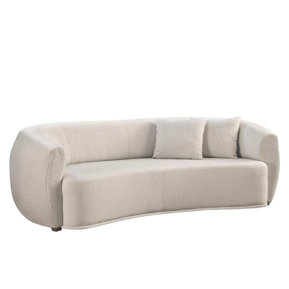 Sofa Decorativo Sala de Estar Curvo Esther 3 Lugares 210cm com Almofadas Pes em Madeira Li