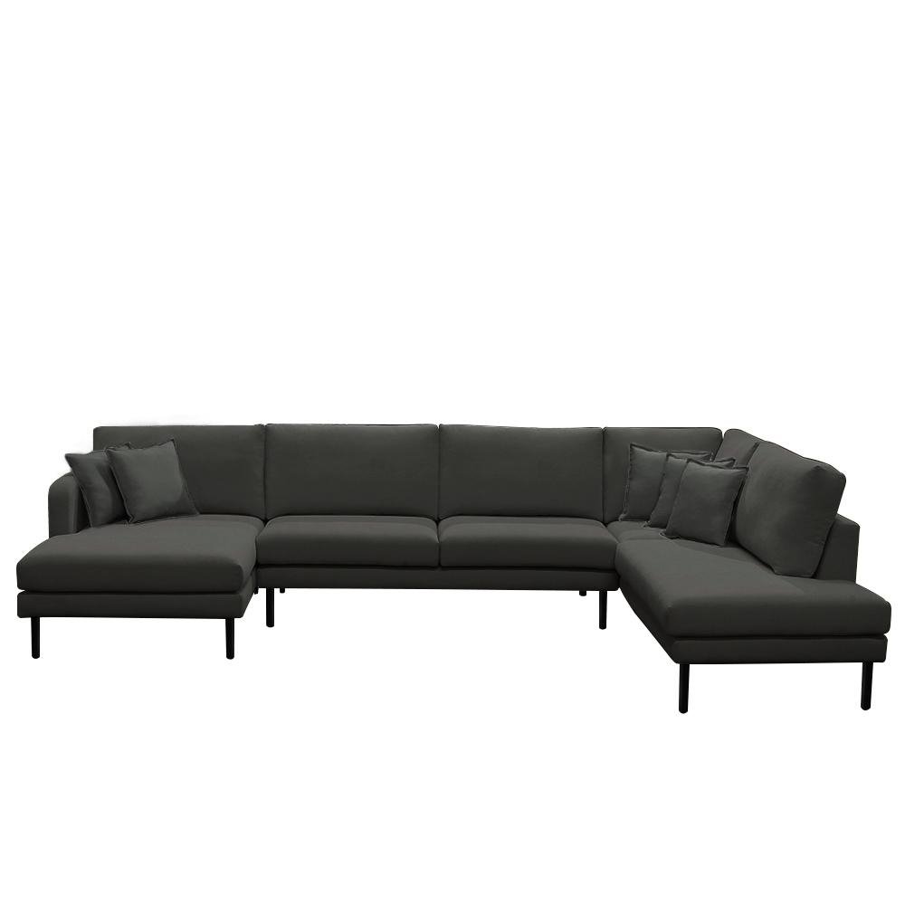 Sofa Decorativo Sala de Estar Osaka 370cm Modulado em U com Almofadas Pes em Madeira Linho