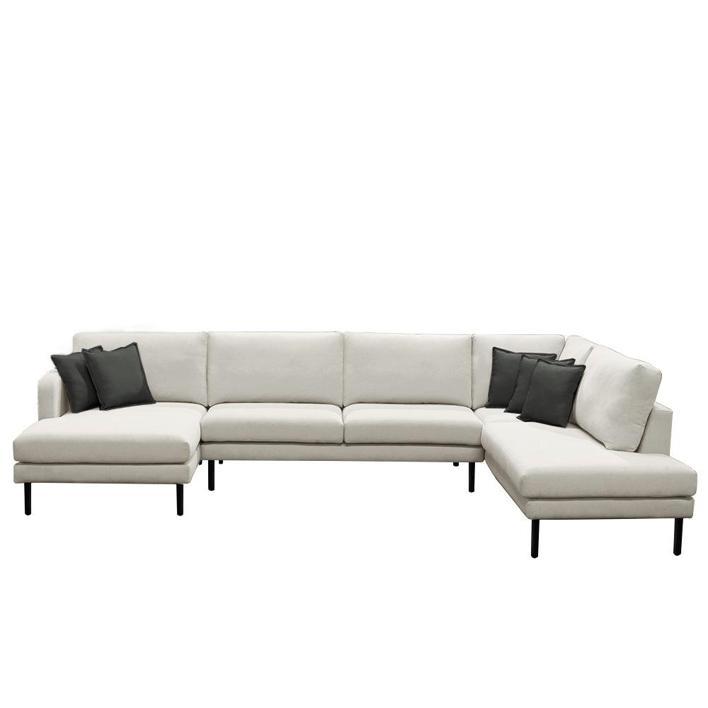 Sofa Decorativo Sala de Estar Osaka 400cm Modulado em U com Almofadas Pes em Madeira Linho