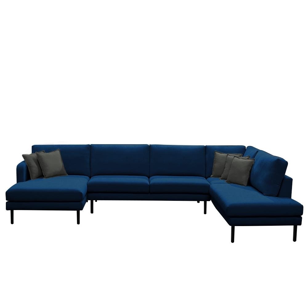 Sofa Decorativo Sala de Estar Osaka 310cm Modulado em U com Almofadas Pes em Madeira Linho