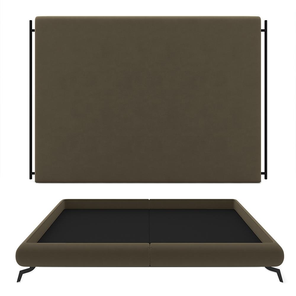 Conjunto Cabeceira e Base para Colchao Queen Bezos com pes em Aluminio Veludo Castor G91 -