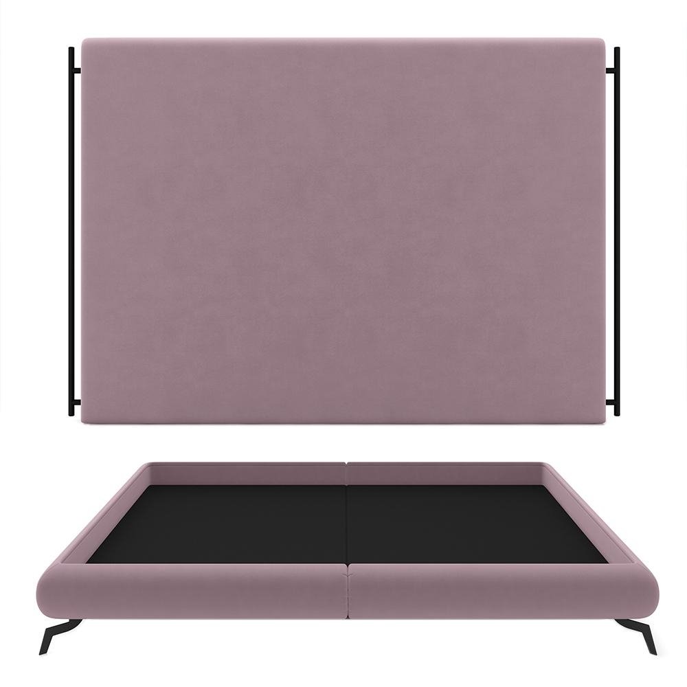 Conjunto Cabeceira e Base para Colchao Casal Bezos com pes em Aluminio Veludo Rose G91 - G
