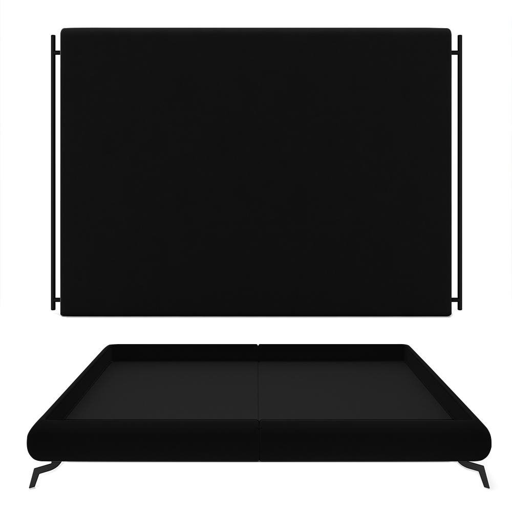 Conjunto Cabeceira e Base para Colchao Queen Bezos com pes em Aluminio Veludo Preto G91 -