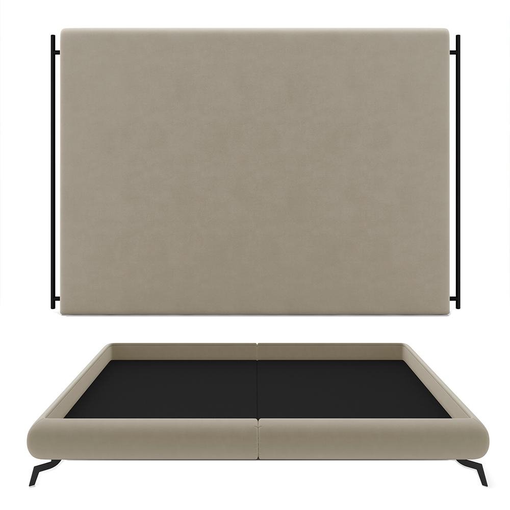 Conjunto Cabeceira e Base para Colchao Queen Bezos com pes em Aluminio Veludo Bege G91 - G