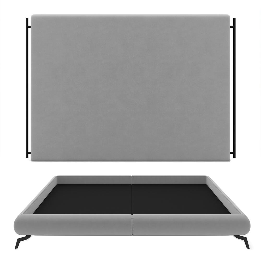 Conjunto Cabeceira e Base para Colchao King Bezos com pes em Aluminio Veludo Cinza G91 - G
