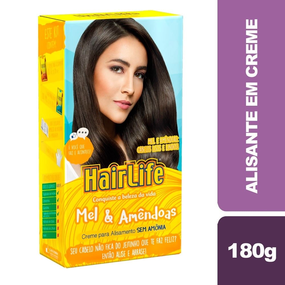 Alisante em Creme HairLife Mel e Amêndoas 180g