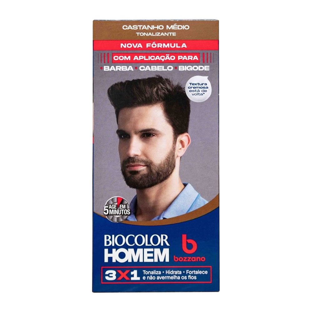 Tonalizante de Cabelo Masculino Bozzano Biocolor Homem Castanho Médio