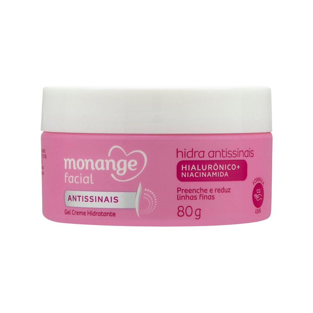 Creme Facial Hidratante Monange Hidra Antissinais com Ácido Hialurônico e Niacinamida 80g