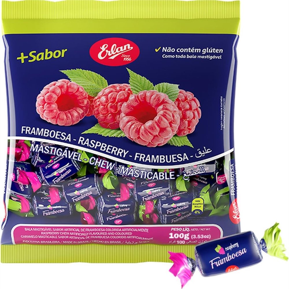 Bala Mastigavel Framboesa Caixa com 50 unidades de 100G