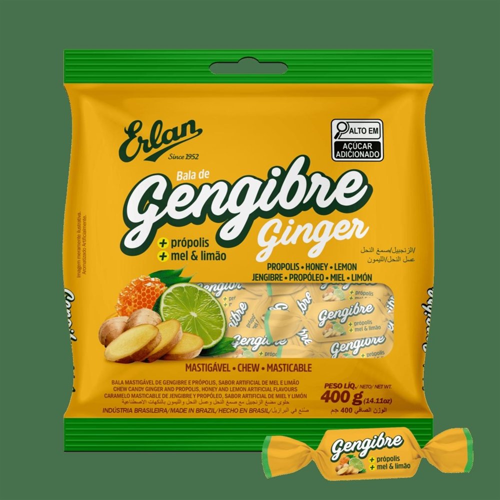 Bala Mastigavel Gengibre Propolis Mel E Limao Caixa com 28 Unidades de 400G