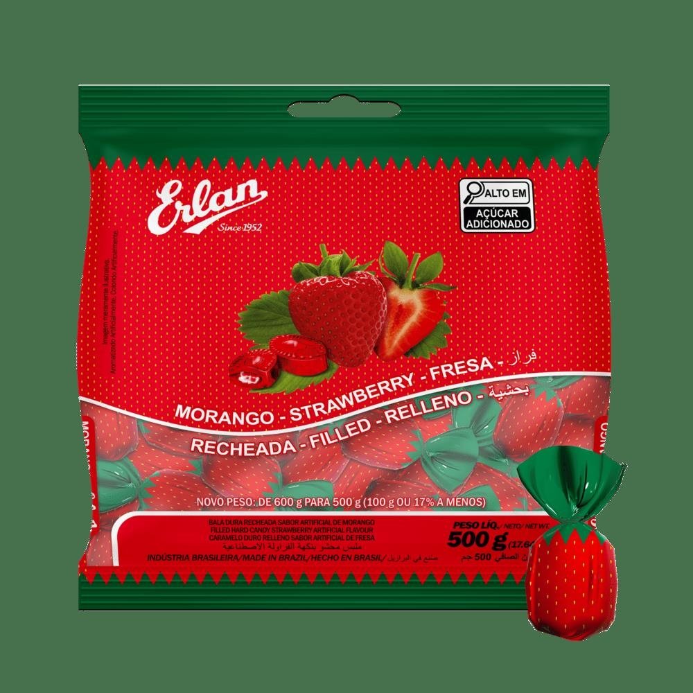 Bala Recheada Morango Cestinha Embalagem com 32 Unidades de 500g