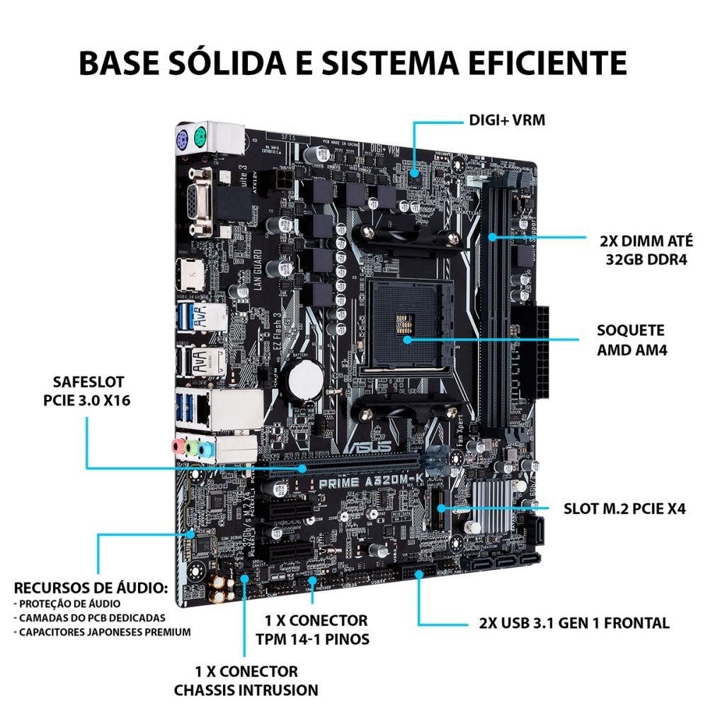 Placa Mãe Asus Prime A320M-K/BR, AMD Socket AM4, DDR4, mATX | eFácil