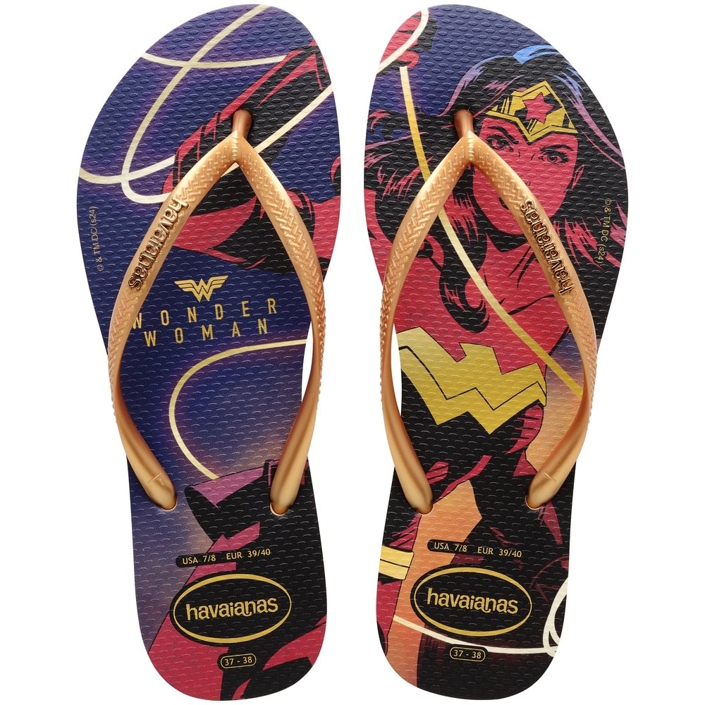 Havaianas Slim Mulher Maravilhosa Marinho/Ouro