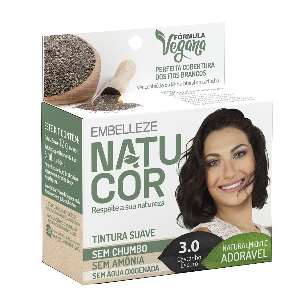 Tintura em Pó Pequena 3.0 Natucor Extrato Natural de Chia - Castanho Escuro