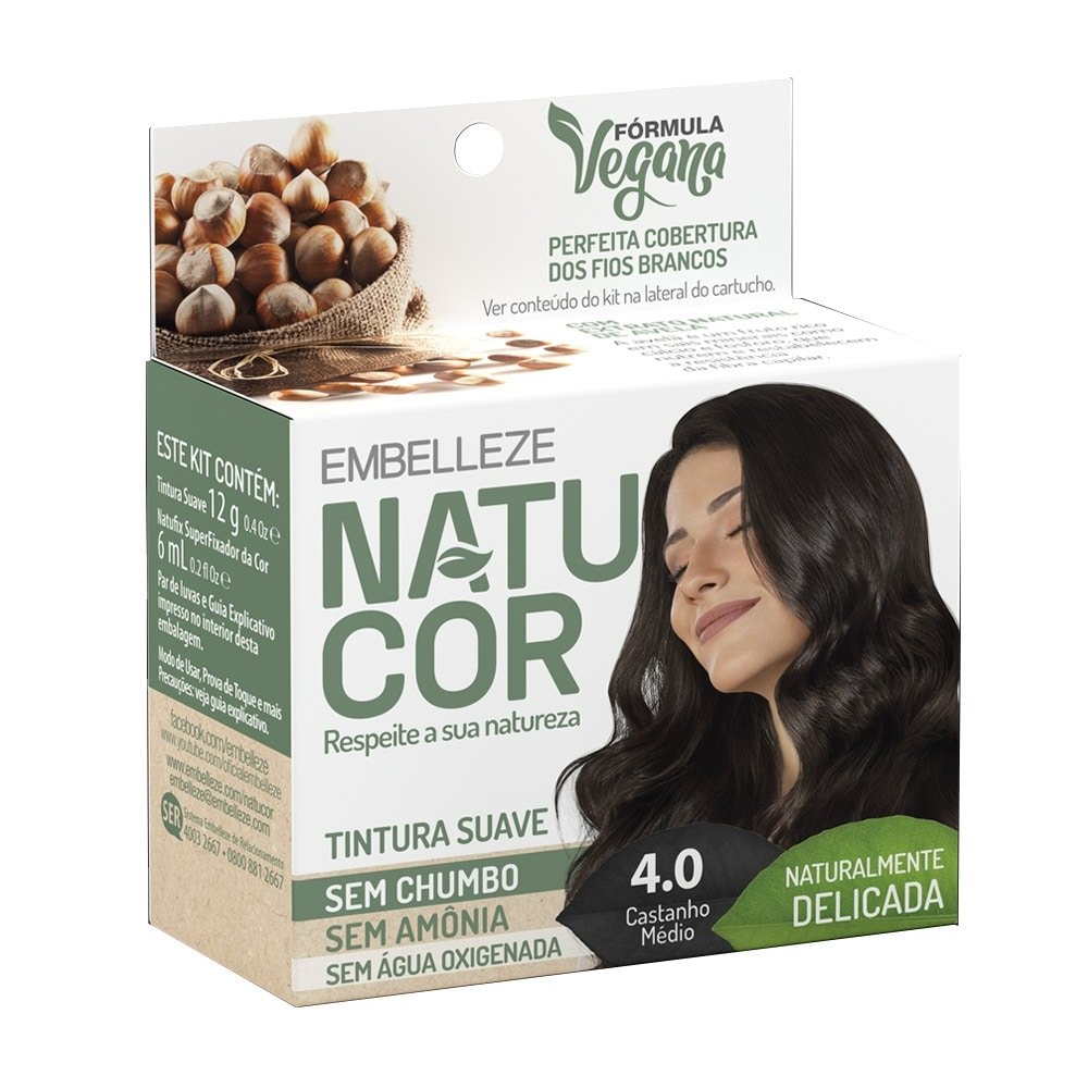 Tintura em Pó Pequena 4.0 Avelã - Castanho Médio - Natucor