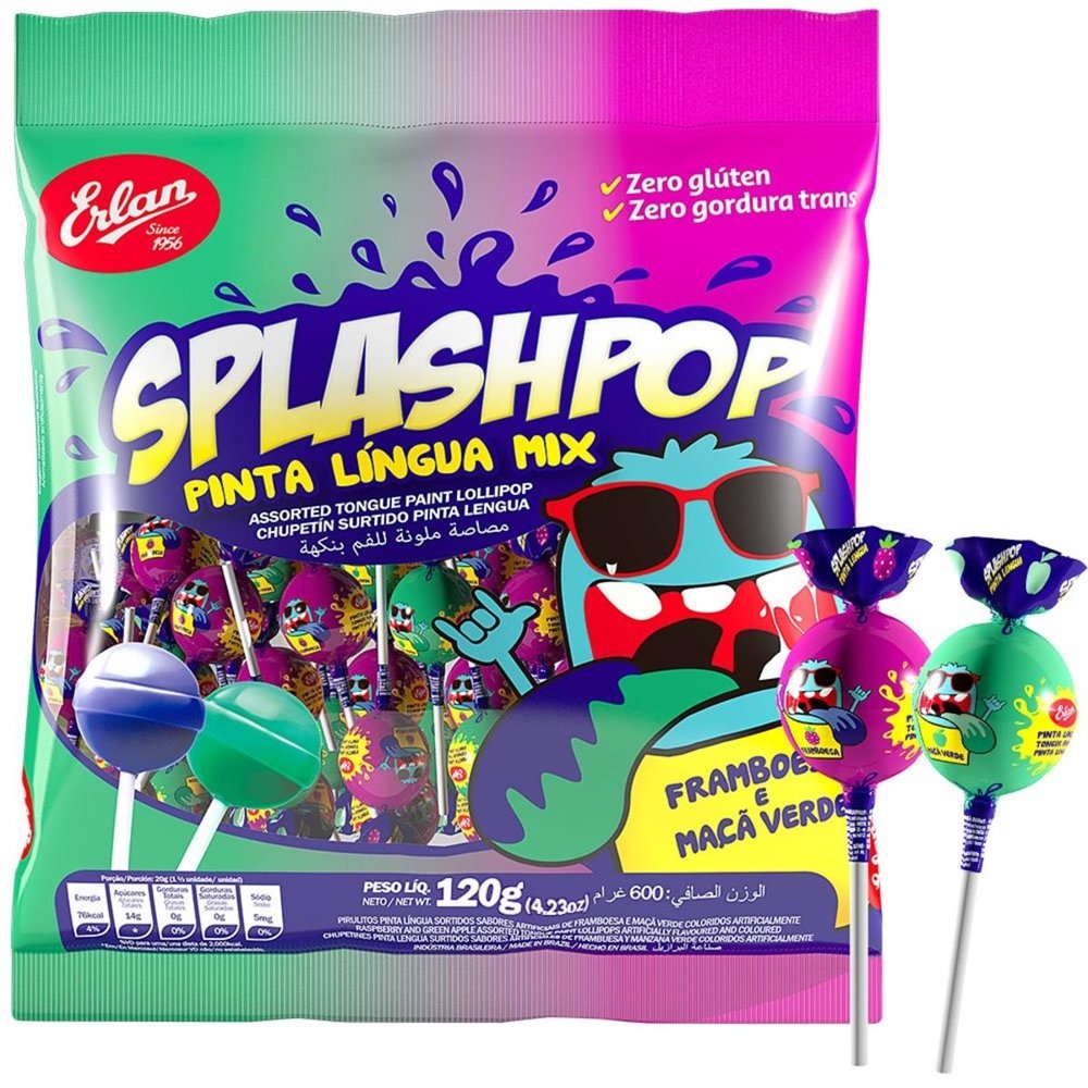 Pirulito Splashpop Pinta Língua Mix Fardo com 32 unidades de 480G