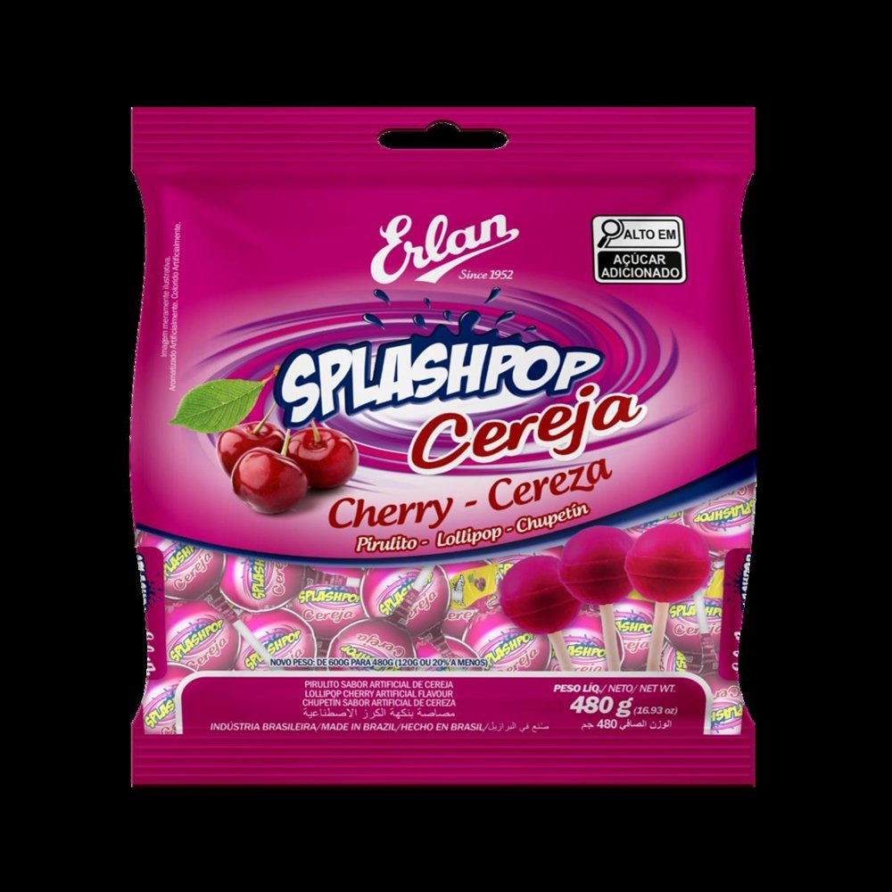 Pirulito Splashpop Cereja Fardo com 32 unidades de 480G