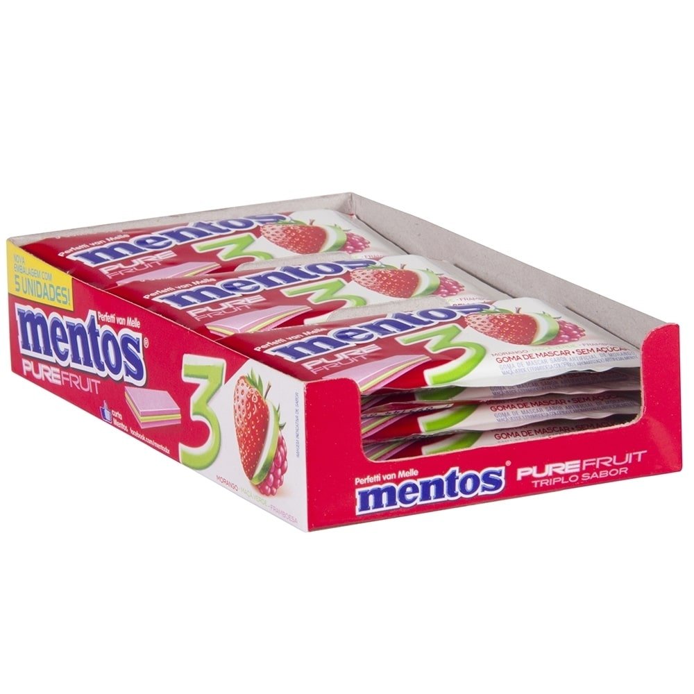 Chiclete Mentos Frutas 3 Camadas - Caixa com 15 Unidades