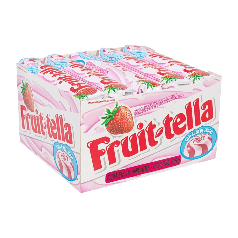 Bala Fruit tella Morango Embalagem com 15 Unidades
