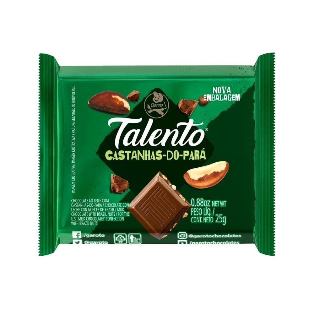 Chocolate Talento Castanha do Pará 25g Embalagem com 15 Unidades