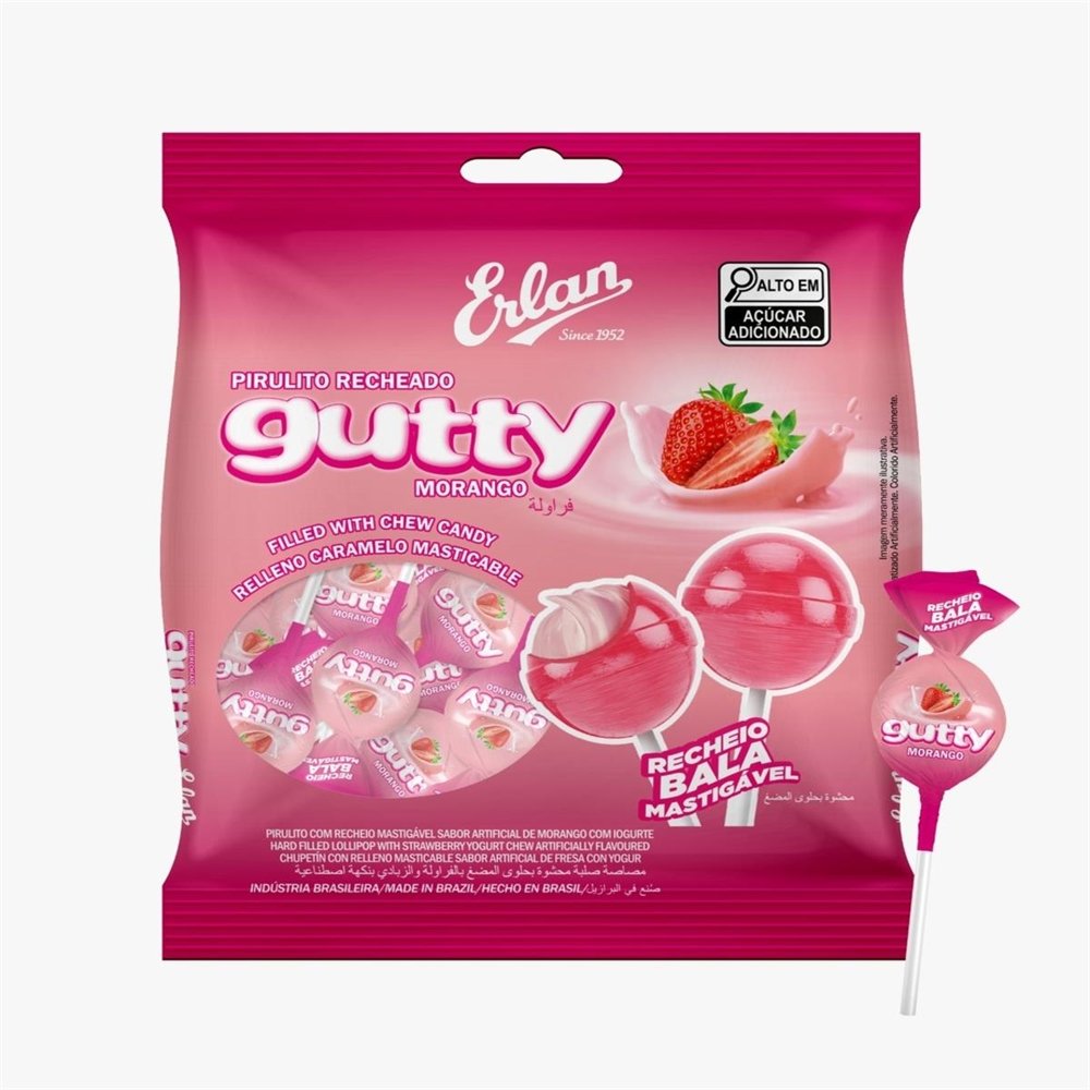 Pirulito Gutty Morango Recheado 480G