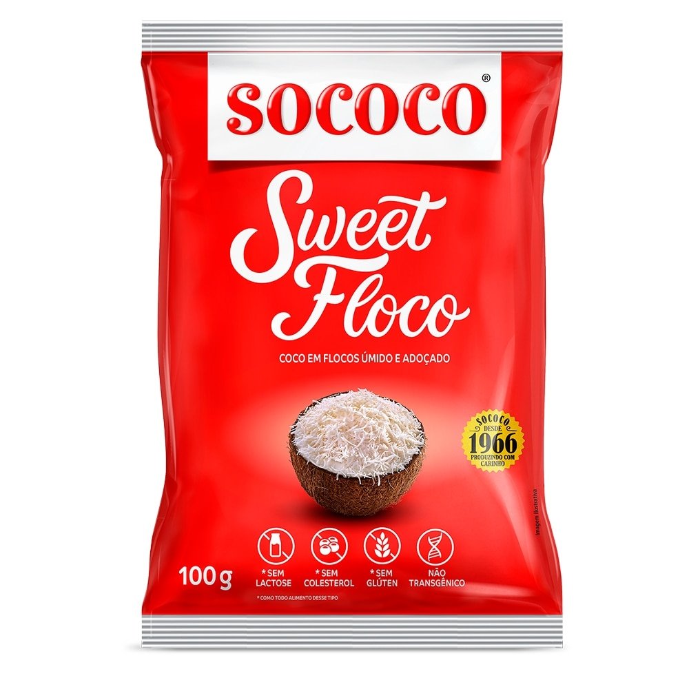 Coco Sococo em Flocos Úmido e Adoçado 100g - Embalagem com 24 Unidades
