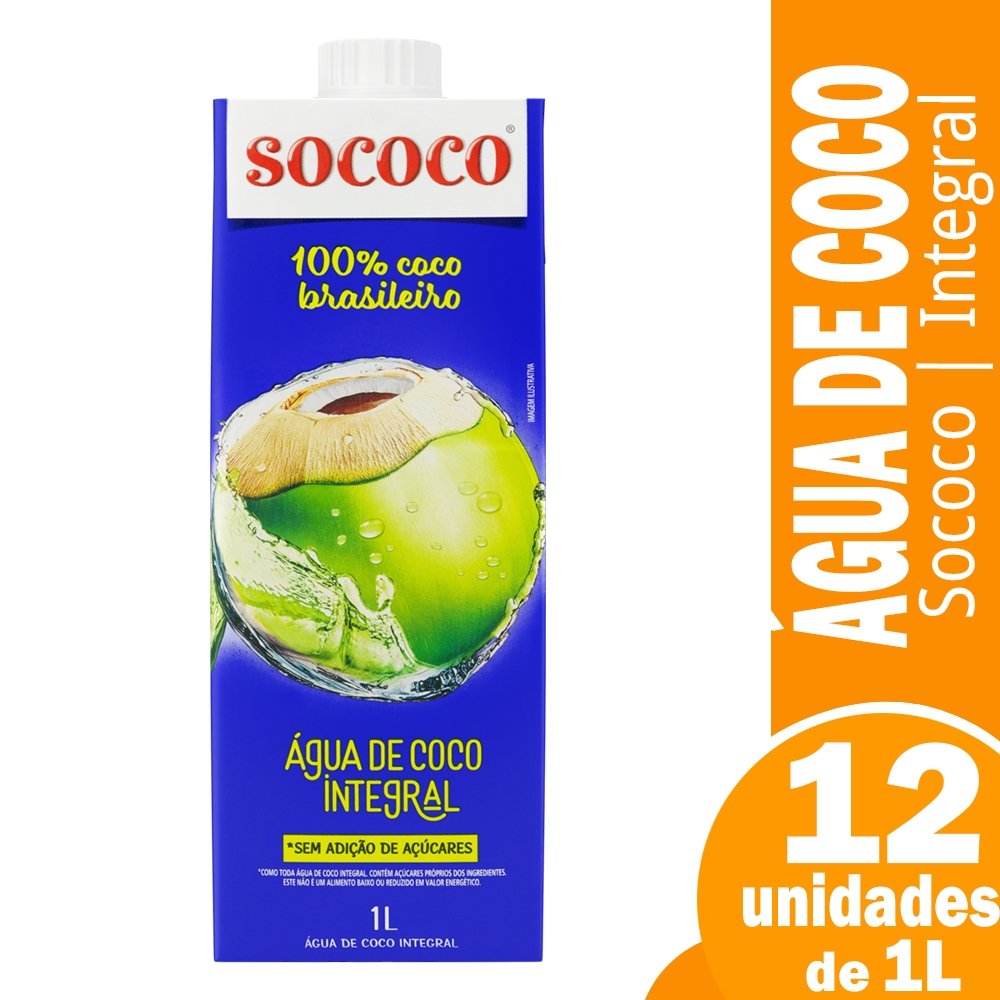Água de Coco Sococo 1L - Embalagem com 12 Unidades