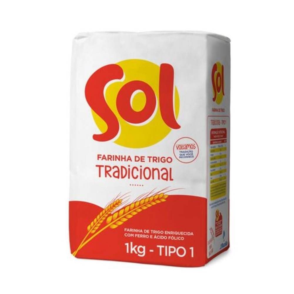 Farinha de Trigo Sol Tradicional Tipo 1 1kg - Embalagem com 10 Unidades