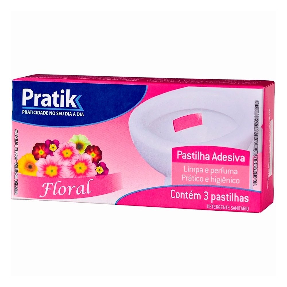 Pastilha Adesiva Sanitária Pratik Floral - 24 Embalagens com 3 Unidades